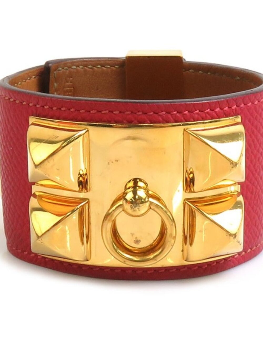 HERMES Collier de Chien Bracelet Bangle Red/Gold Leather/Metal - Picture 2 of 10